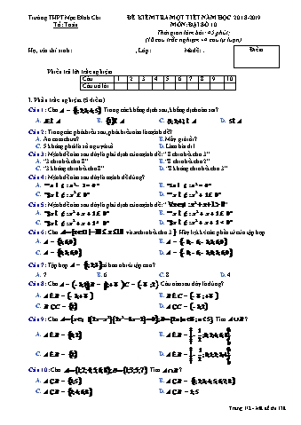 Đề kiểm tra 1 tiết môn Toán 10 (Đại số) - Đề 138 - Năm học 2018-2019 - Trường THPT Mạc Đĩnh Chi (Có đáp án)