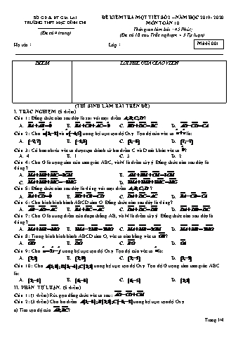 Đề kiểm tra 1 tiết môn Toán 10 - Đề 1 - Năm học 2019-2020 - Trường THPT Mạc Đĩnh Chi (Có đáp án + Ma trận)