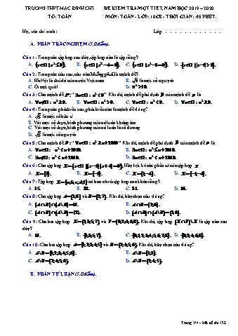 Đề kiểm tra 1 tiết môn Toán 10 - Đề 132 - Năm học 2019-2020 - Trường THPT Mạc Đĩnh Chi (Có đáp án)