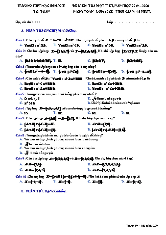 Đề kiểm tra 1 tiết môn Toán 10 - Đề 209 - Năm học 2019-2020 - Trường THPT Mạc Đĩnh Chi (Có đáp án)