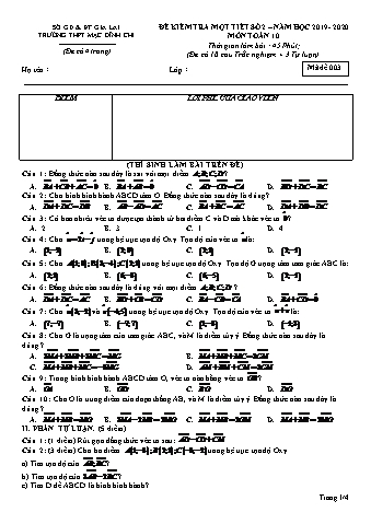 Đề kiểm tra 1 tiết môn Toán 10 - Đề 3 - Năm học 2019-2020 - Trường THPT Mạc Đĩnh Chi (Có đáp án)