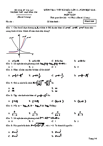 Đề kiểm tra 1 tiết môn Toán 12 - Đề 4 - Năm học 2018-2019 - Trường THPT Mạc Đĩnh Chi (Có đáp án)