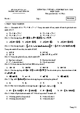 Đề kiểm tra 1 tiết môn Toán Lớp 10 - Đề 3 - Năm học 2019-2020 - Trường THPT Mạc Đĩnh Chi (Có đáp án)