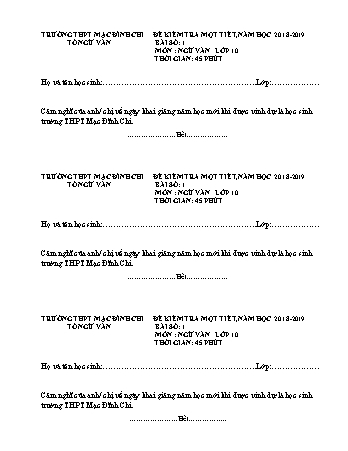 Đề kiểm tra 1 tiết Ngữ văn 10 - Bài số 3 - Năm học 2018-2019 - Trường THPT Mạc Đĩnh Chi (Có đáp án)
