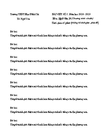 Đề kiểm tra 1 tiết Ngữ văn 10 - Bài số 5 - Năm học 2018-2019 - Trường THPT Mạc Đĩnh Chi (Có đáp án)