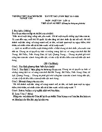 Đề kiểm tra 1 tiết Ngữ văn Lớp 10 - Bài số 2 - Năm học 2019-2020 - Trường THPT Mạc Đĩnh Chi (Có đáp án + Ma trận)