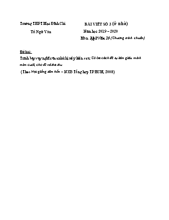 Đề kiểm tra 1 tiết Ngữ văn Lớp 10 - Bài số 3 - Năm học 2019-2020 - Trường THPT Mạc Đĩnh Chi (Có đáp án)