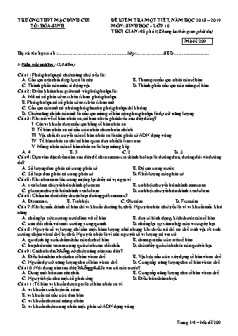 Đề kiểm tra 1 tiết Sinh học Lớp 10 - Đề 209 - Năm học 2018-2019 - Trường THPT Mạc Đĩnh Chi (Có đáp án + Ma trận)