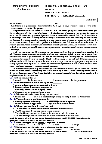 Đề kiểm tra 1 tiết Tiếng Anh 12 - Bài 2, Đề 209 -  Năm học 2019-2020 - Trường THPT Mạc Đĩnh Chi (Có đáp án)