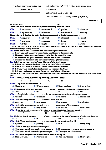 Đề kiểm tra 1 tiết Tiếng Anh 12 - Bài 2, Đề 357 - Năm học 2019-2020 - Trường THPT Mạc Đĩnh Chi (Có đáp án)