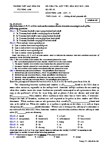 Đề kiểm tra 1 tiết Tiếng Anh 12 - Bài 2, Đề 485 - Năm học 2019-2020 - Trường THPT Mạc Đĩnh Chi (Có đáp án)