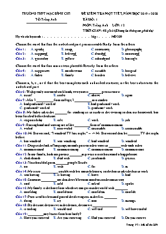 Đề kiểm tra 1 tiết Tiếng Anh 12 - Đề 209 - Năm học 2019-2020 - Trường THPT Mạc Đĩnh Chi (Có đáp án)