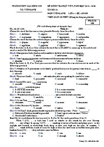 Đề kiểm tra 1 tiết Tiếng Anh Lớp 11 (Hệ 10 năm) - Đề 485 - Năm học 2019-2020 - Trường THPT Mạc Đĩnh C