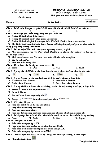 Đề kiểm tra 1 tiết Tin học Lớp 12 - Đề 1 - Năm học 2019-2020 - Trường THPT Mạc Đĩnh Chi (Có đáp án + Ma trận)