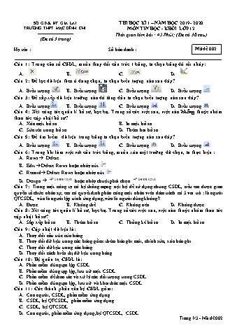 Đề kiểm tra 1 tiết Tin học Lớp 12 - Đề 2 - Năm học 2019-2020 - Trường THPT Mạc Đĩnh Chi (Có đáp án + Ma trận)