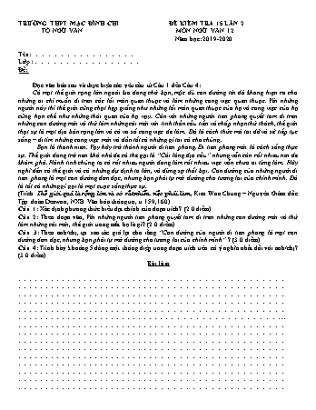 Đề kiểm tra 15 phút lần 2 Ngữ văn 12 - Năm học 2019-2020 - Trường THPT Mạc Đĩnh Chi (Có đáp án)