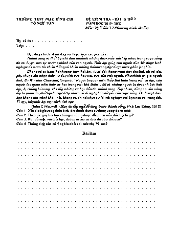 Đề kiểm tra 15 phút lần 2 Ngữ văn 12 - Năm học 2019-2020 - Trường THPT Mạc Đĩnh Chi (Có đáp án + Ma trận)