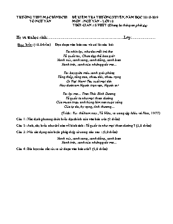 Đề kiểm tra 15 phút môn Ngữ văn 10 - Năm học 2018-2019 - Trường THPT Mạc Đĩnh Chi (Có đáp án)