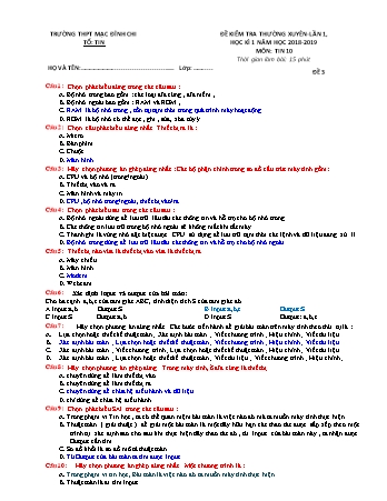 Đề kiểm tra 15 phút môn Tin học 10 - Đề 3 - Năm học 2018-2019 - Trường THPT Mạc Đĩnh Chi (Có đáp án)