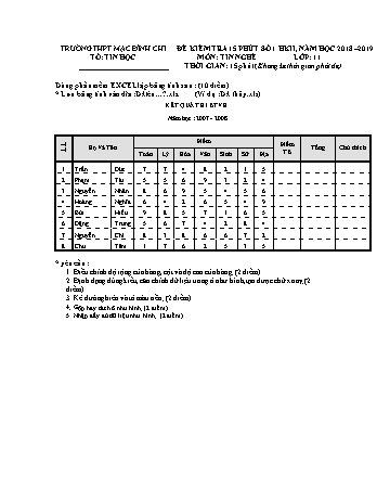 Đề kiểm tra 15 phút môn Tin Nghề 11 - Năm học 2018-2019 - Trường THPT Mạc Đĩnh Chi (Có đáp án + Ma trận)
