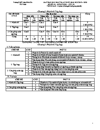 Đề kiểm tra 45 phút môn Toán 10 - Năm học 2019-2020 - Trường THPT Mạc Đĩnh Chi (Có đáp án + Ma trận)