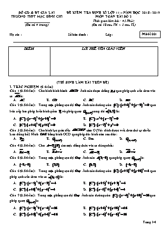 Đề kiểm tra 45 phút môn Toán 11 - Đề 1 - Năm học 2018-2019 - Trường THPT Mạc Đĩnh Chi (Có đáp án + Ma trận)