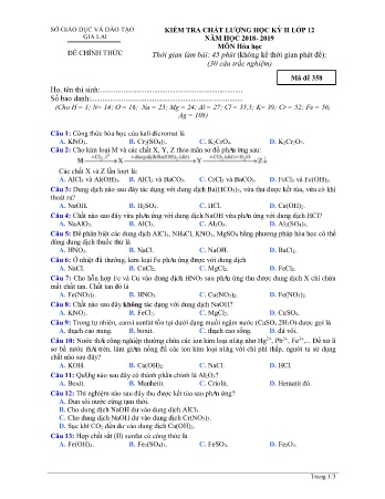 Đề kiểm tra chất lượng học kì 2 môn Hóa học 12 - Đề 358 - Năm học 2018-2019 - SGD&ĐT Gia Lai