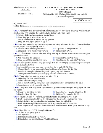 Đề kiểm tra chất lượng học kì 2 môn Lịch sử 12 - Đề 207 - Năm học 2018-2019 - SGD&ĐT Gia Lai (Có đáp án)