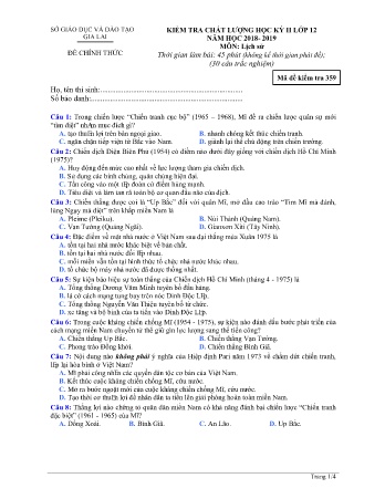 Đề kiểm tra chất lượng học kì 2 môn Lịch sử 12 - Đề 357 - Năm học 2018-2019 - SGD&ĐT Gia Lai (Có đáp án)