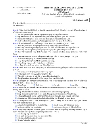 Đề kiểm tra chất lượng học kì 2 môn Lịch sử 12 - Đề 482 - Năm học 2018-2019 - SGD&ĐT Gia Lai (Có đáp án)