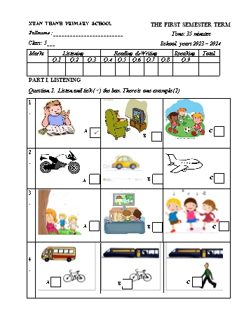 Đề kiểm tra cuối học kì 1 môn Tiếng Anh 5 - Năm học 2023-2024 - Trường Tiểu học Xuân Thành (Có đáp án + Ma trận)