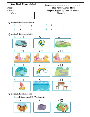 Đề kiểm tra cuối học kì 1 Tiếng Anh 2 - Năm học 2024-2025 - Trường Tiểu học Xuân Thành