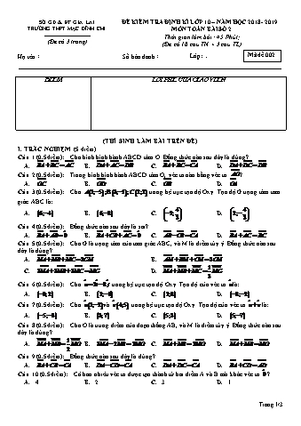 Đề kiểm tra định kì môn Toán 10 - Bài 2, Đề 2 - Năm học 2018-2019 - Trường THPT Mạc Đĩnh Chi (Có đáp án)