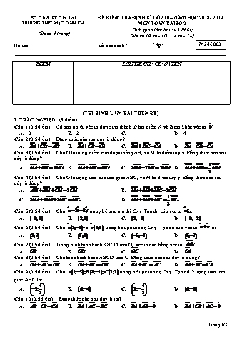 Đề kiểm tra định kì môn Toán 10 - Bài 2, Đề 3 - Năm học 2018-2019 - Trường THPT Mạc Đĩnh Chi (Có đáp án)