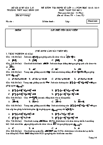 Đề kiểm tra định kì môn Toán 11 - Đề 2 - Năm học 2018-2019 - Trường THPT Mạc Đĩnh Chi (Có đáp án + Ma trận)