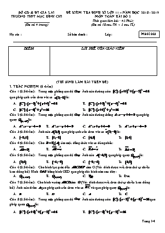 Đề kiểm tra định kì môn Toán 11 - Đề 3 - Năm học 2018-2019 - Trường THPT Mạc Đĩnh Chi (Có đáp án + Ma trận)