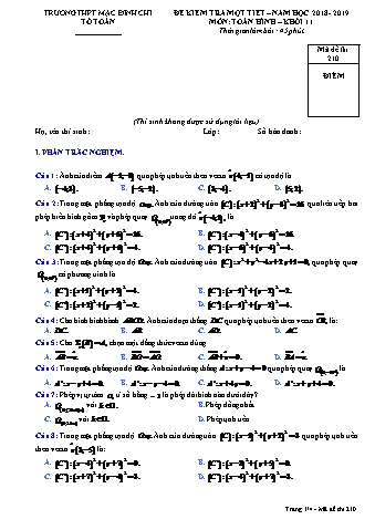 Đề kiểm tra định kì môn Toán 11 (Hình học) - Đề 210 - Năm học 2018-2019 - Trường THPT Mạc Đĩnh Chi (Có đáp án)