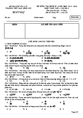 Đề kiểm tra định kì Toán 11 - Đề 4 - Năm học 2019-2020 - Trường THPT Mạc Đĩnh Chi (Có đáp án + Ma trận)