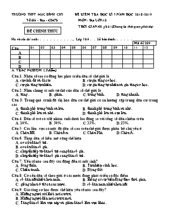 Đề kiểm tra học kì 1 Địa lí Lớp 10 - Đề 209 - Năm học 2018-2019 - Trường THPT Mạc Đĩnh Chi (Có đáp án)