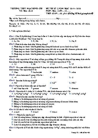 Đề kiểm tra học kì 1 Hóa học Lớp 10 - Đề 485 - Năm học 2019-2020 - Trường THPT Mạc Đĩnh Chi (Có đáp án + Ma trận)