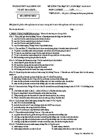 Đề kiểm tra học kì 1 Lịch sử Lớp 11 - Đề 132 - Năm học 2018-2019 - Trường THPT Mạc Đĩnh Chi (Có đáp án + Ma trận)
