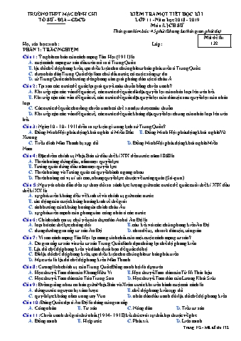Đề kiểm tra học kì 1 Lịch sử Lớp 11 - Đề 132 - Năm học 2018-2019 - Trường THPT Mạc Đĩnh Chi (Có đáp án)