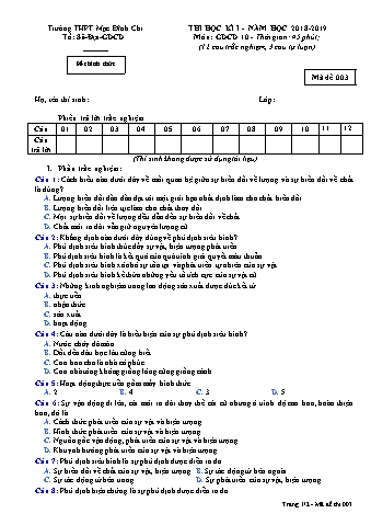 Đề kiểm tra học kì 1 môn Giáo dục công dân 10 - Đề 3 - Năm học 2018-2019 - Trường THPT Mạc Đĩnh Chi (Có đáp án + Ma trận)
