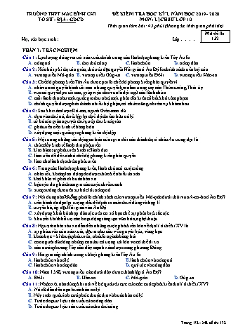 Đề kiểm tra học kì 1 môn Lịch sử 10 - Đề 132 - Năm học 2019-2020 - Trường THPT Mạc Đĩnh Chi (Có đáp án + Ma trận)