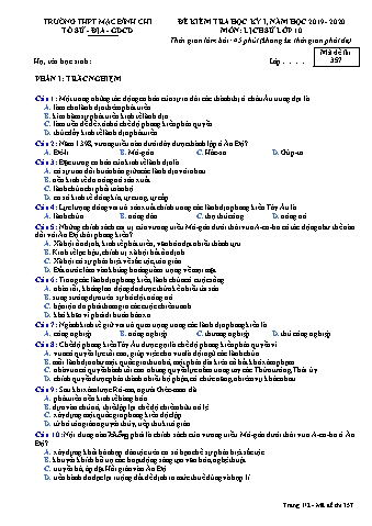 Đề kiểm tra học kì 1 môn Lịch sử 10 - Đề 357 - Năm học 2019-2020 - Trường THPT Mạc Đĩnh Chi (Có đáp án + Ma trận)