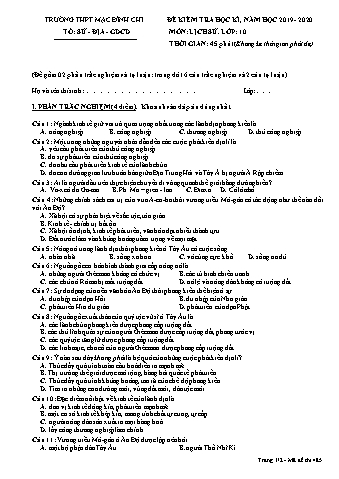 Đề kiểm tra học kì 1 môn Lịch sử 10 - Đề 485 - Năm học 2019-2020 - Trường THPT Mạc Đĩnh Chi (Có đáp án + Ma trận)