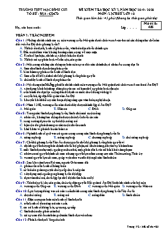 Đề kiểm tra học kì 1 môn Lịch sử 10 - Đề 485 - Năm học 2019-2020 - Trường THPT Mạc Đĩnh Chi (Có đáp án)