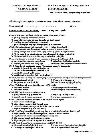 Đề kiểm tra học kì 1 môn Lịch sử 11 - Đề 132 - Năm học 2019-2020 - Trường THPT Mạc Đĩnh Chi (Có đáp án + Ma trận)