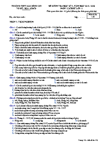 Đề kiểm tra học kì 1 môn Lịch sử 11 - Đề 132 - Năm học 2019-2020 - Trường THPT Mạc Đĩnh Chi (Có đáp án)