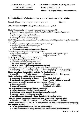 Đề kiểm tra học kì 1 môn Lịch sử Lớp 10 - Đề 357 - Năm học 2019-2020 - Trường THPT Mạc Đĩnh Chi (Có đáp án + Ma trận)